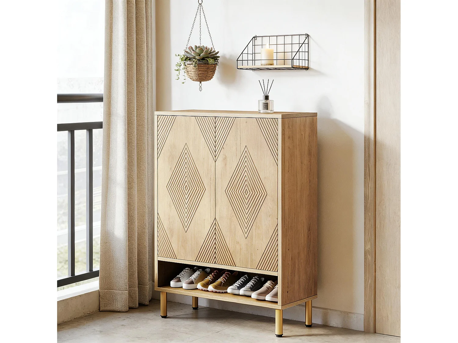 Meuble à chaussures effet bois motif géométrique 7 niveaux grande capacité 73x35x115cm