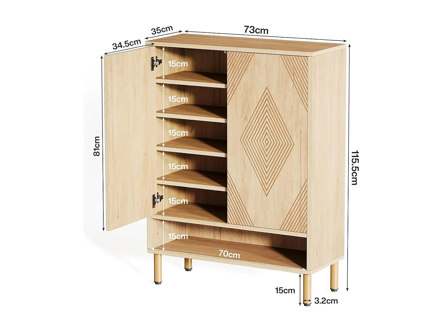 Meuble à chaussures effet bois motif géométrique 7 niveaux grande capacité 73x35x115cm