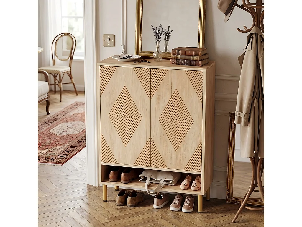 Meuble à chaussures effet bois motif géométrique 7 niveaux grande capacité 73x35x115cm