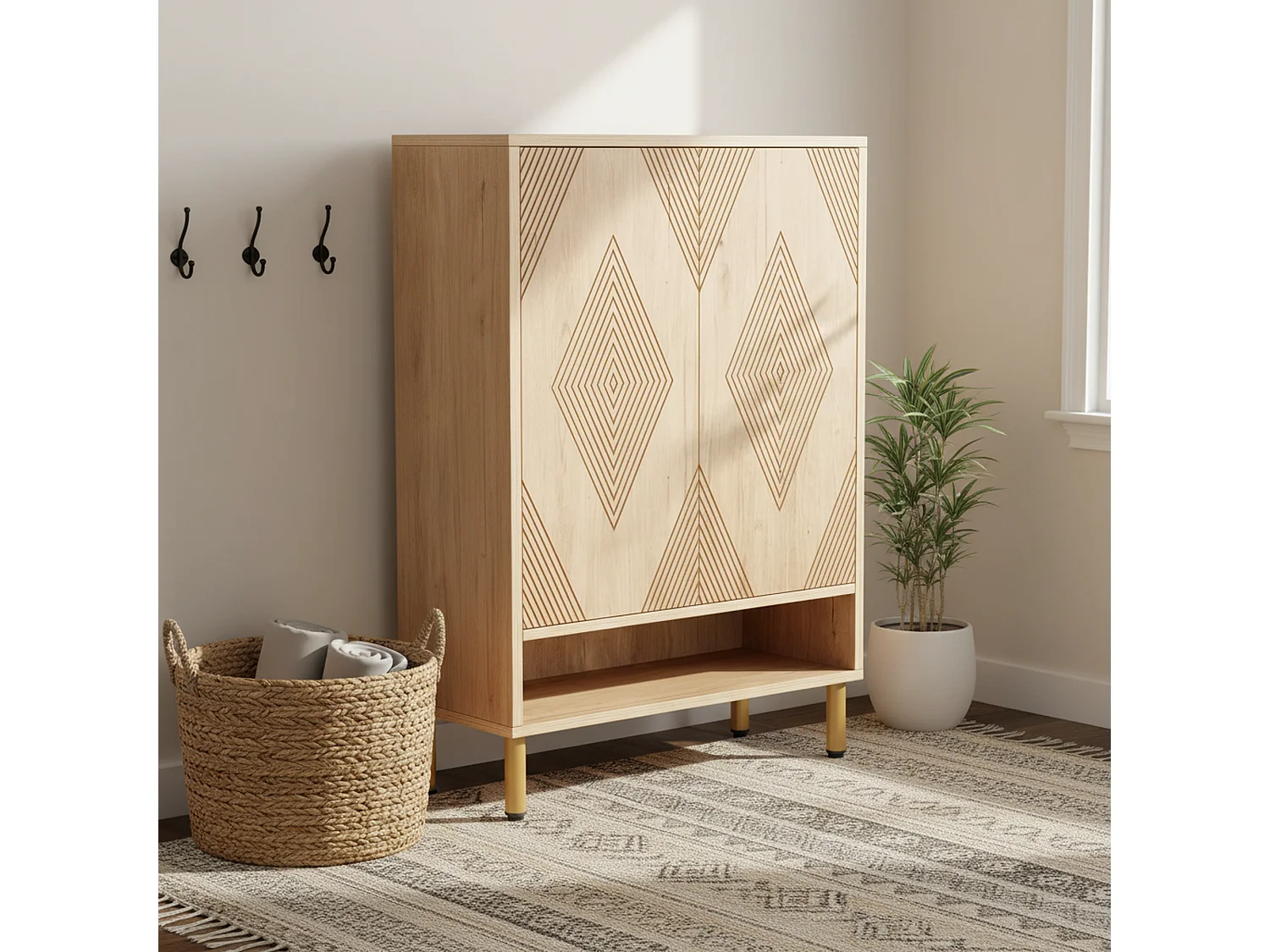 Meuble à chaussures effet bois motif géométrique 7 niveaux grande capacité 73x35x115cm