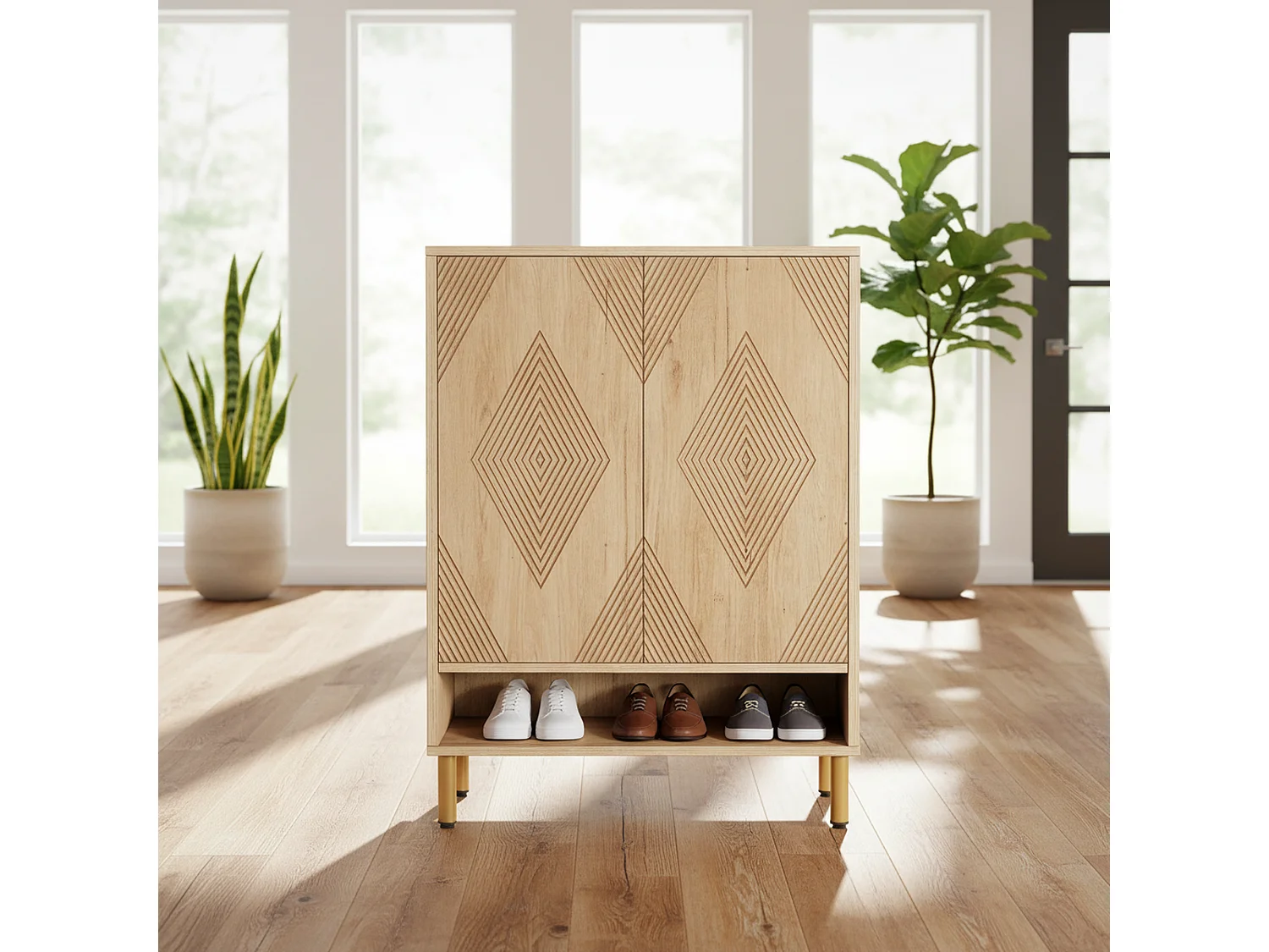 Meuble à chaussures effet bois motif géométrique 7 niveaux grande capacité 73x35x115cm