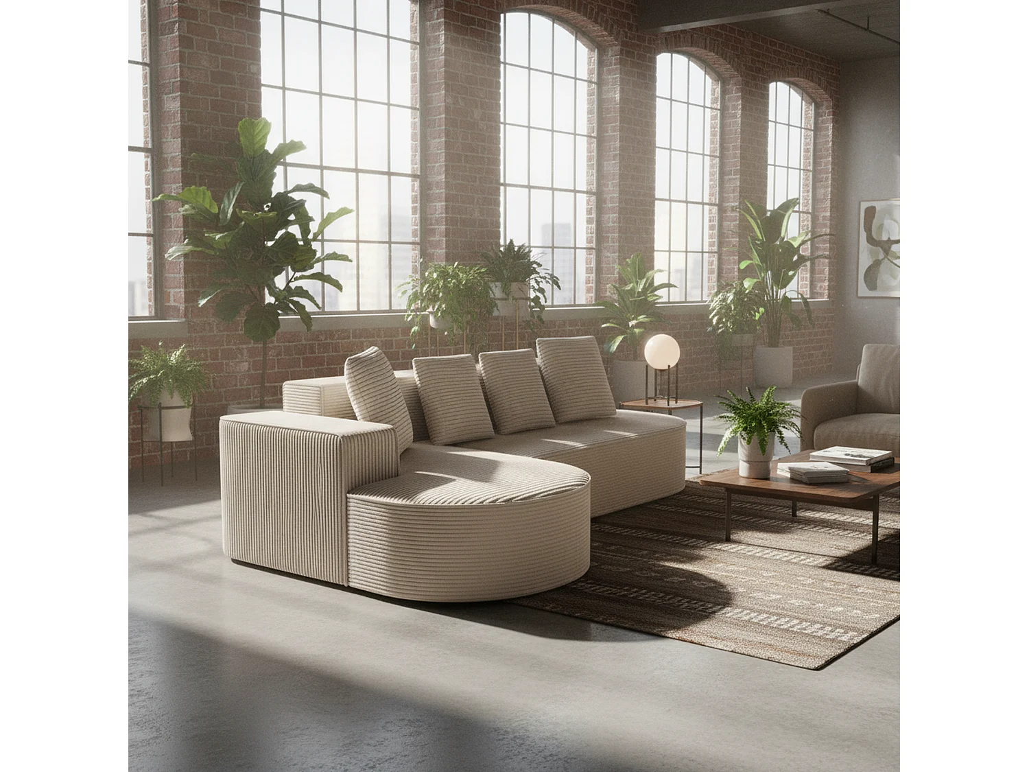 Canapé d'angle velours côtelé blanc sans montage 265x165cm