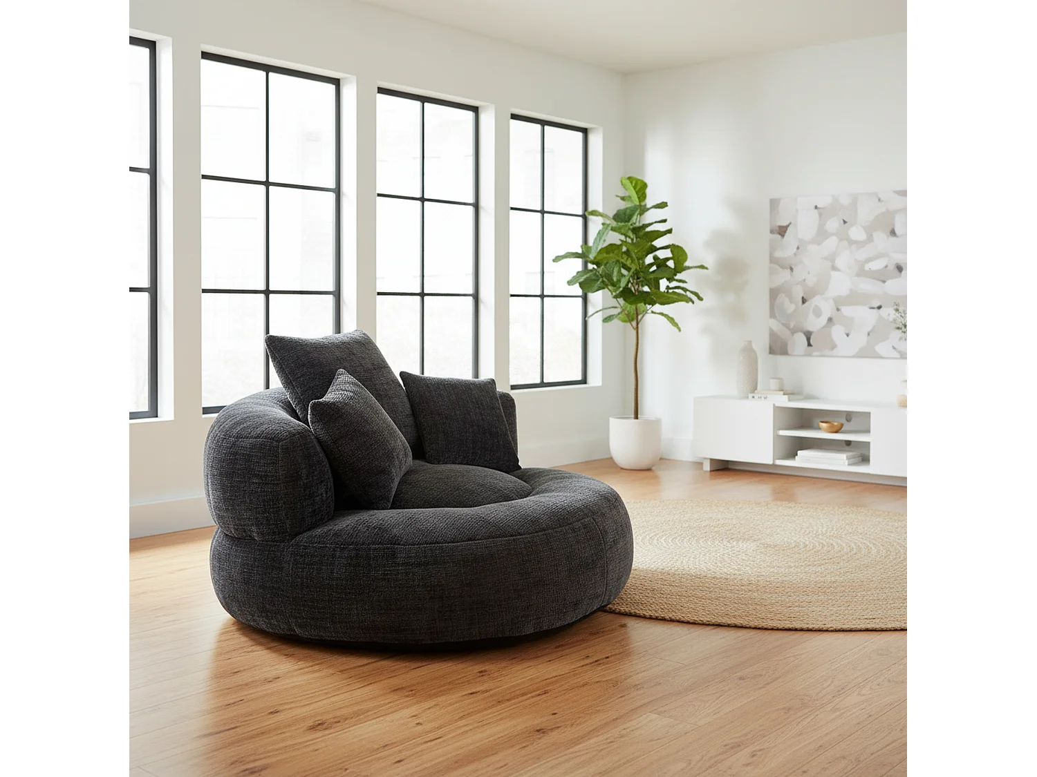 Canapé chauffeuse fauteuil rond en velours chenille noir fauteuil lounge Lazy Sofa