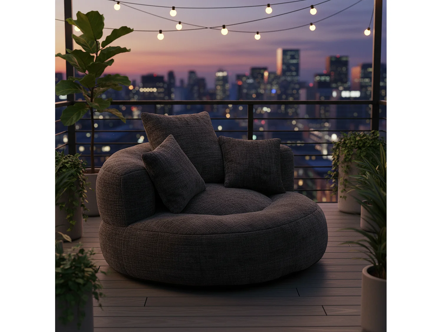 Canapé chauffeuse fauteuil rond en velours chenille noir fauteuil lounge Lazy Sofa