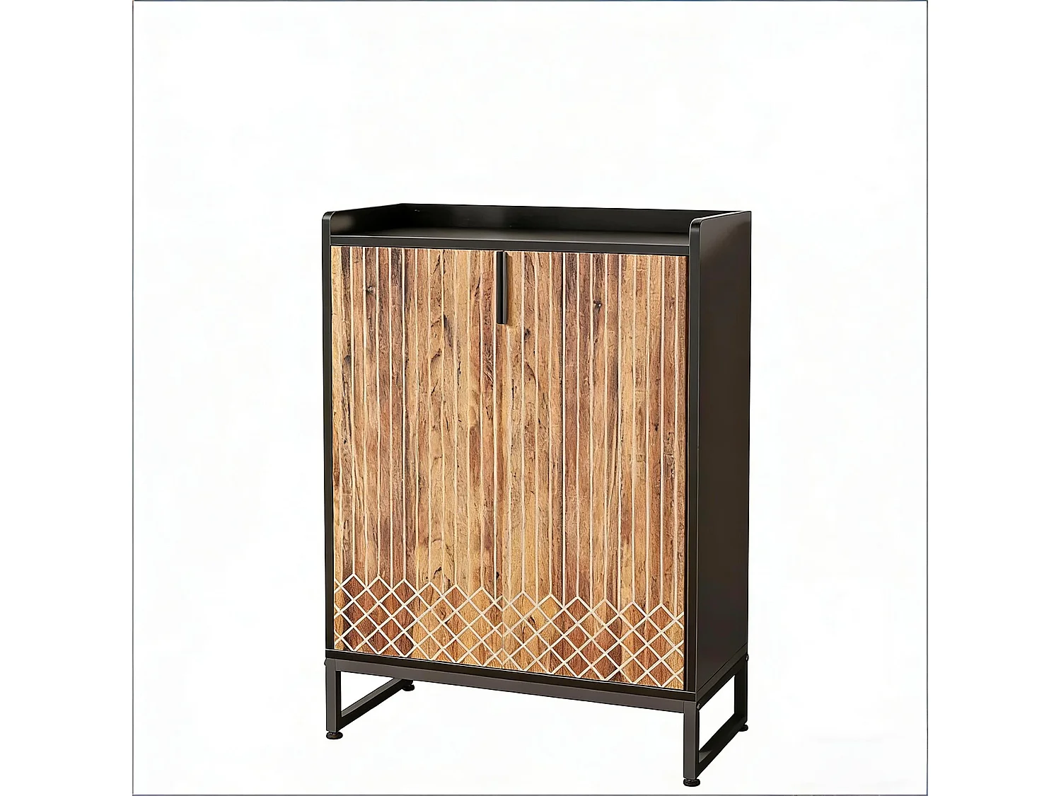 Meuble à chaussures effet bois strié 5 niveaux avec détails en treillis