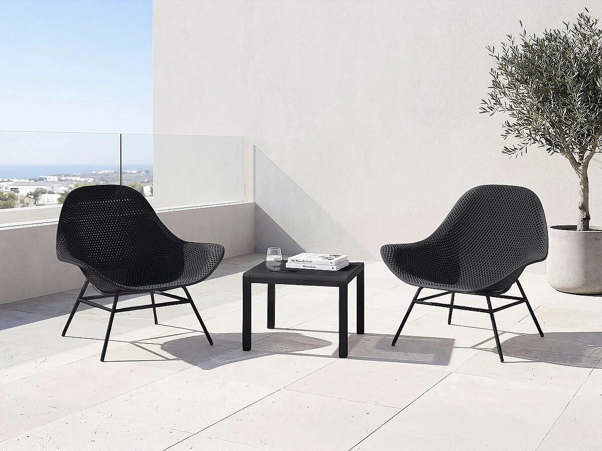 Lot de 2 fauteuils de jardin avec table basse "Soléna" - Noir