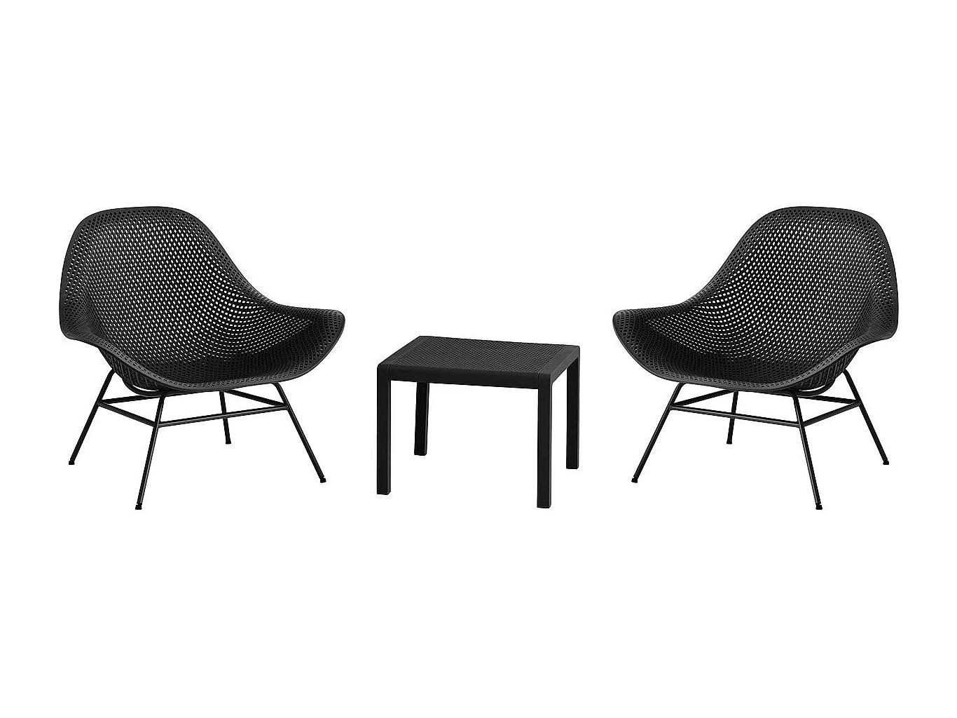 Lot de 2 fauteuils de jardin avec table basse "Soléna" - Noir