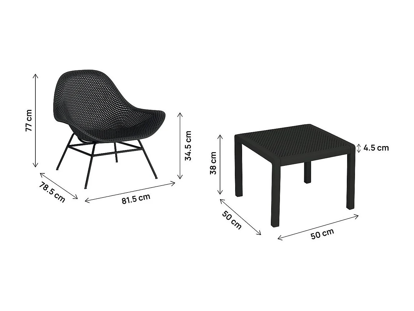 Lot de 2 fauteuils de jardin avec table basse "Soléna" - Noir