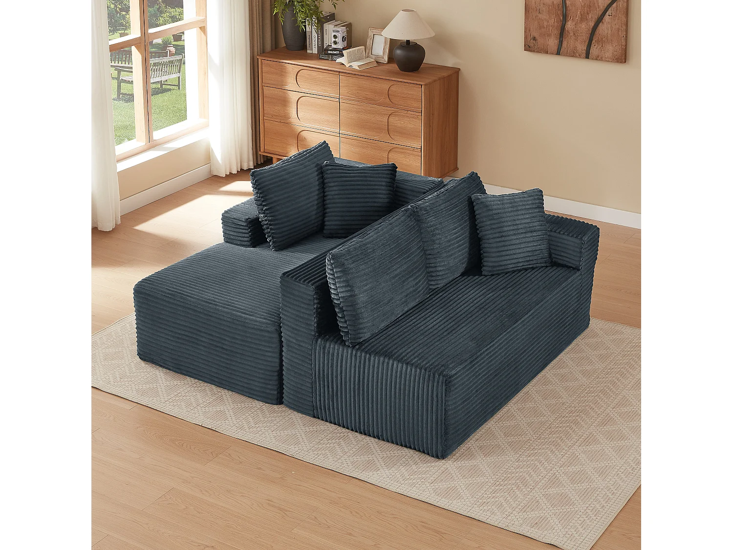 Canapé d'angle modulable 3 places, mousse mémoire, tissu gris foncé