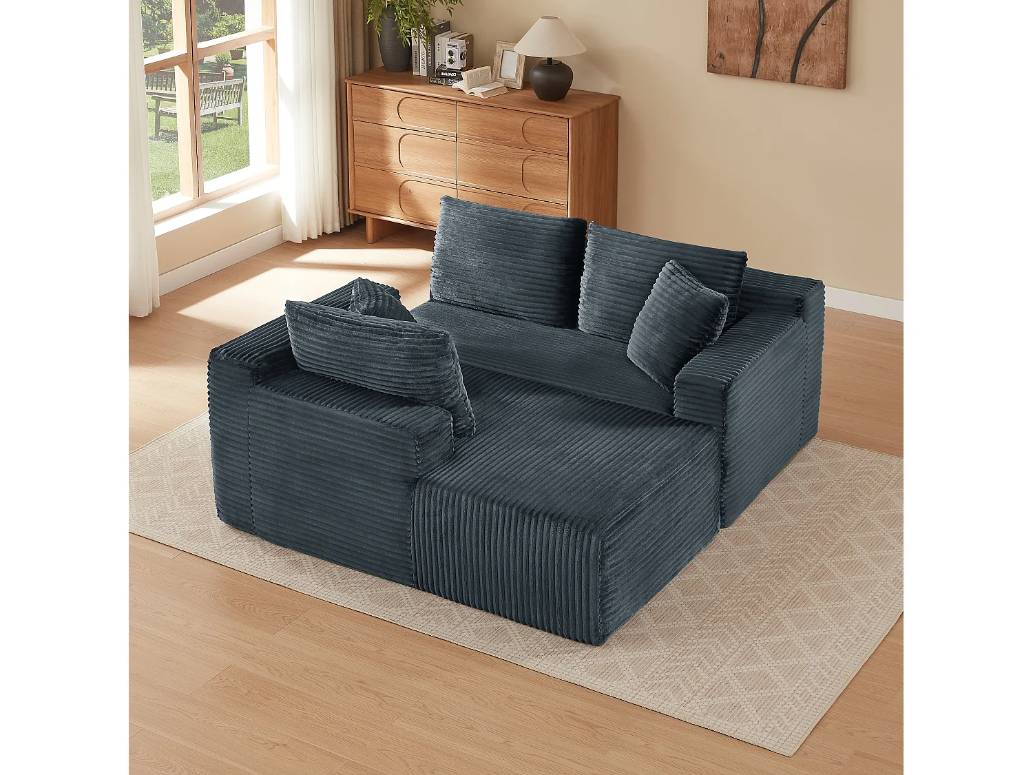 Canapé d'angle modulable 3 places, mousse mémoire, tissu gris foncé