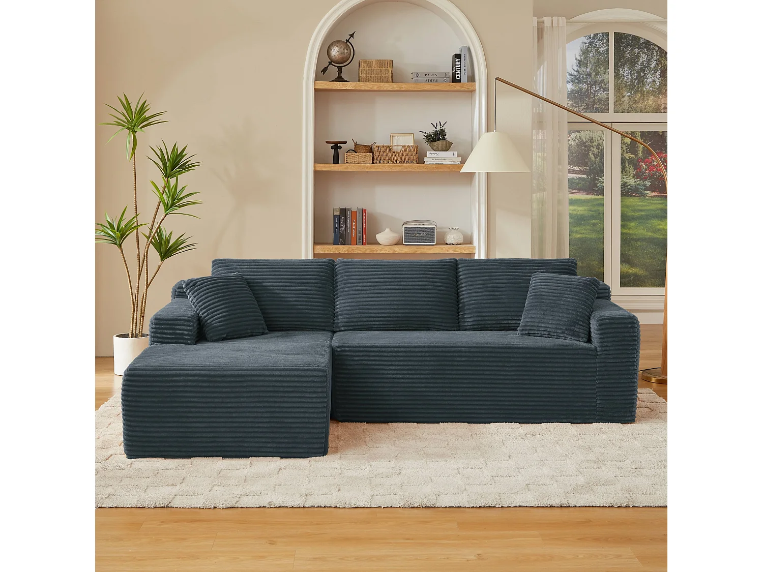 Canapé d'angle modulable 3 places, mousse mémoire, tissu gris foncé