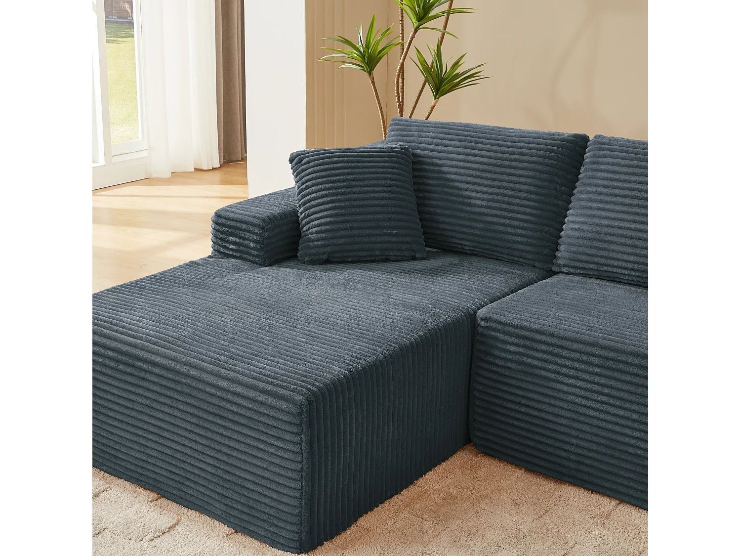 Canapé d'angle modulable 3 places, mousse mémoire, tissu gris foncé