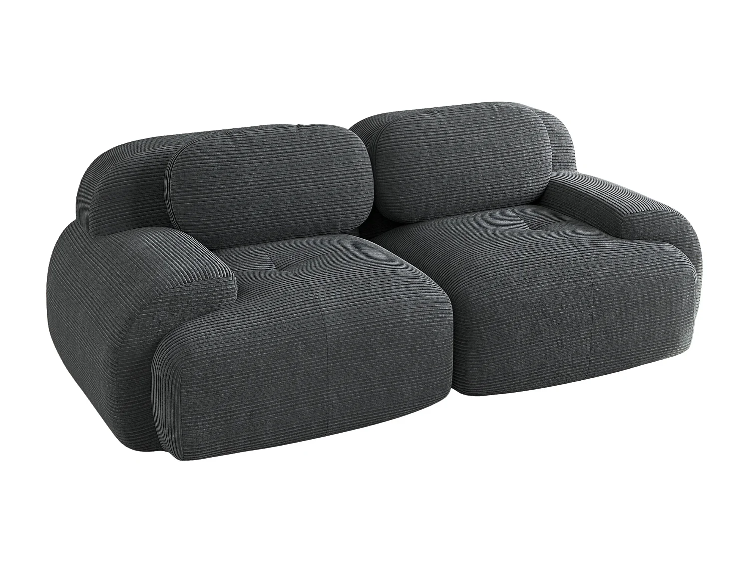 Canapé 2 places loveseat modulable en velours côtelé gris avec accoudoirs courbés, confort premium, sans montage