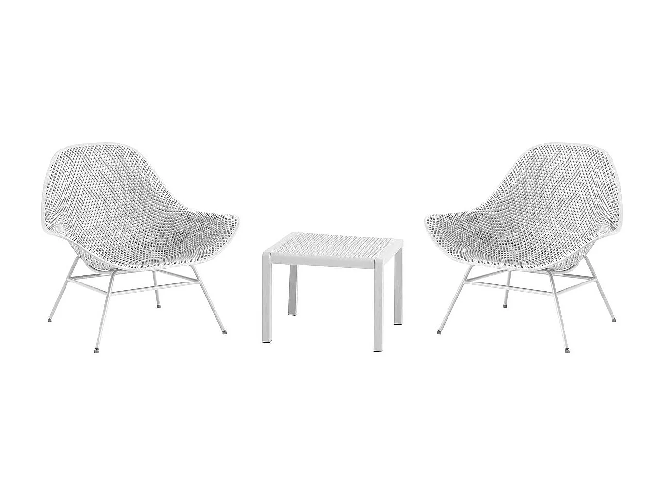 Lot de 2 fauteuils de jardin avec table basse "Soléna" - Blanc