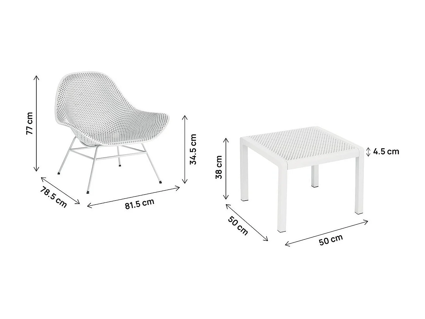 Lot de 2 fauteuils de jardin avec table basse "Soléna" - Blanc