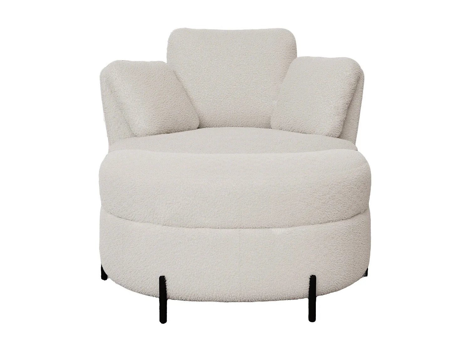 Fauteuil XXL moderne bouclé beige 3 coussins avec pouf ultra-confortable