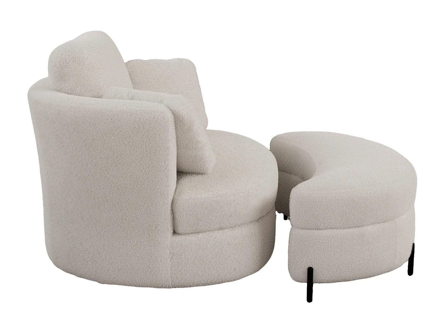 Fauteuil XXL moderne bouclé beige 3 coussins avec pouf ultra-confortable