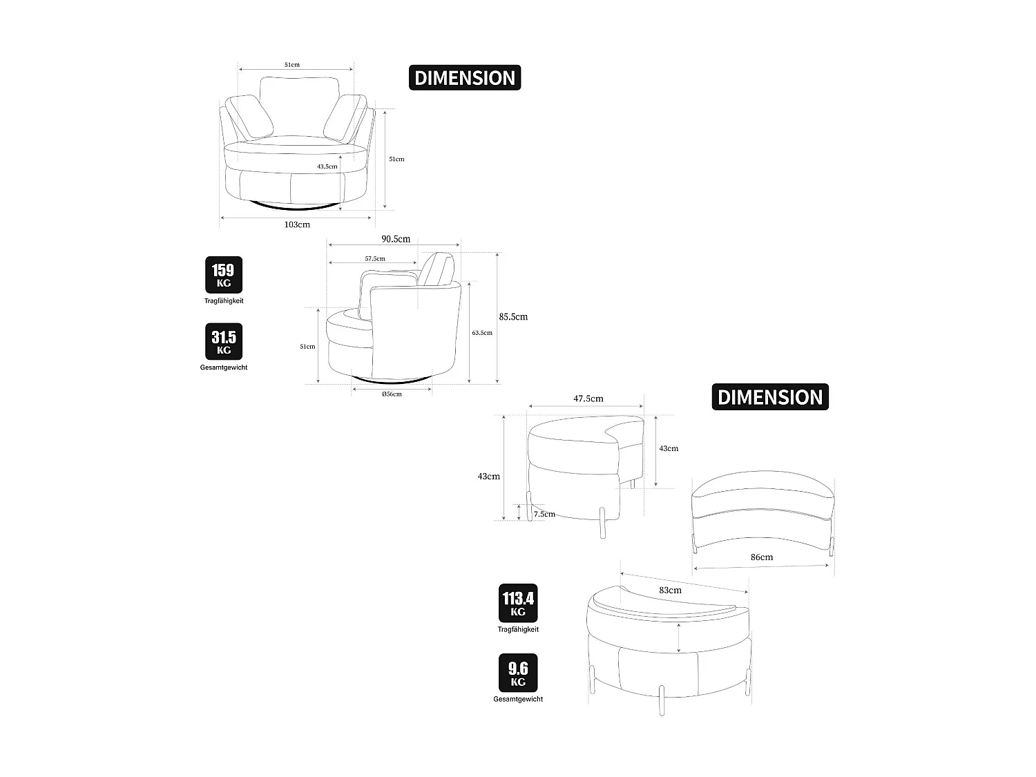 Fauteuil XXL moderne bouclé beige 3 coussins avec pouf ultra-confortable