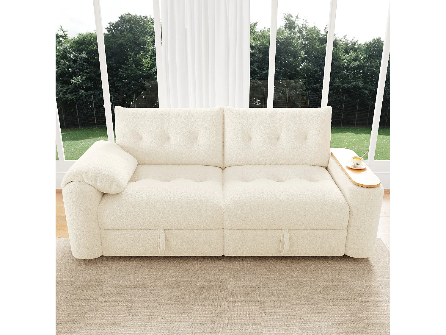 Canapé 3 places avec coffre en tissu beige