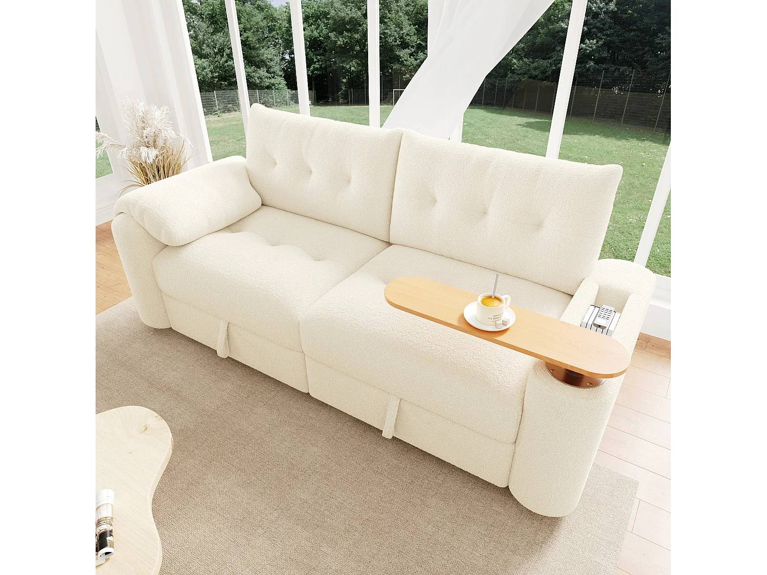 Canapé 3 places avec coffre en tissu beige