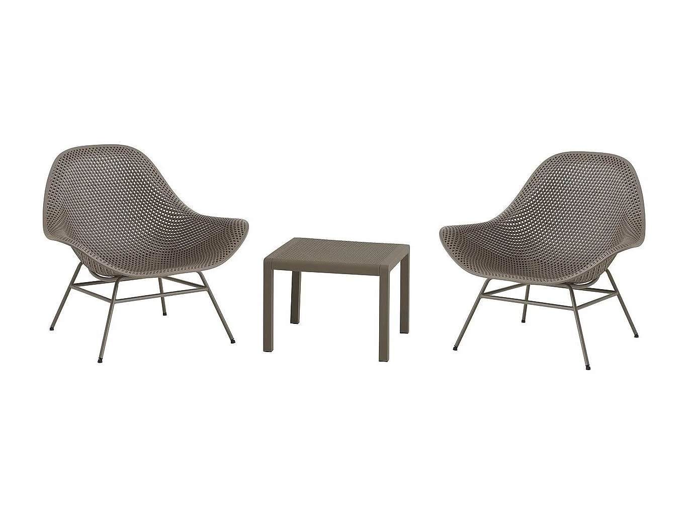 Lot de 2 fauteuils de jardin avec table basse "Soléna" - Taupe