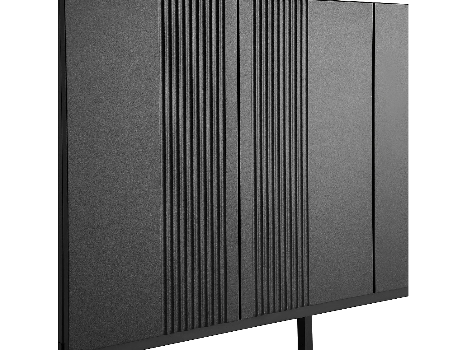 Buffet moderne noir 4 portes à motifs rainurés sans poignées 145x41,5x80 cm