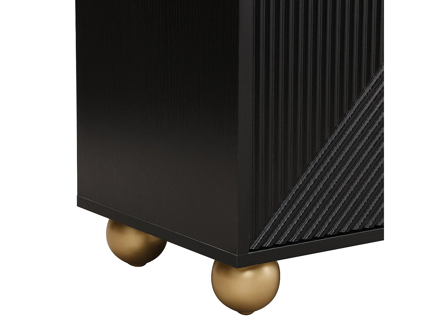 Buffet noir art déco 4 portes sculptées pieds boule, poignées dorés 120x35x71,5cm
