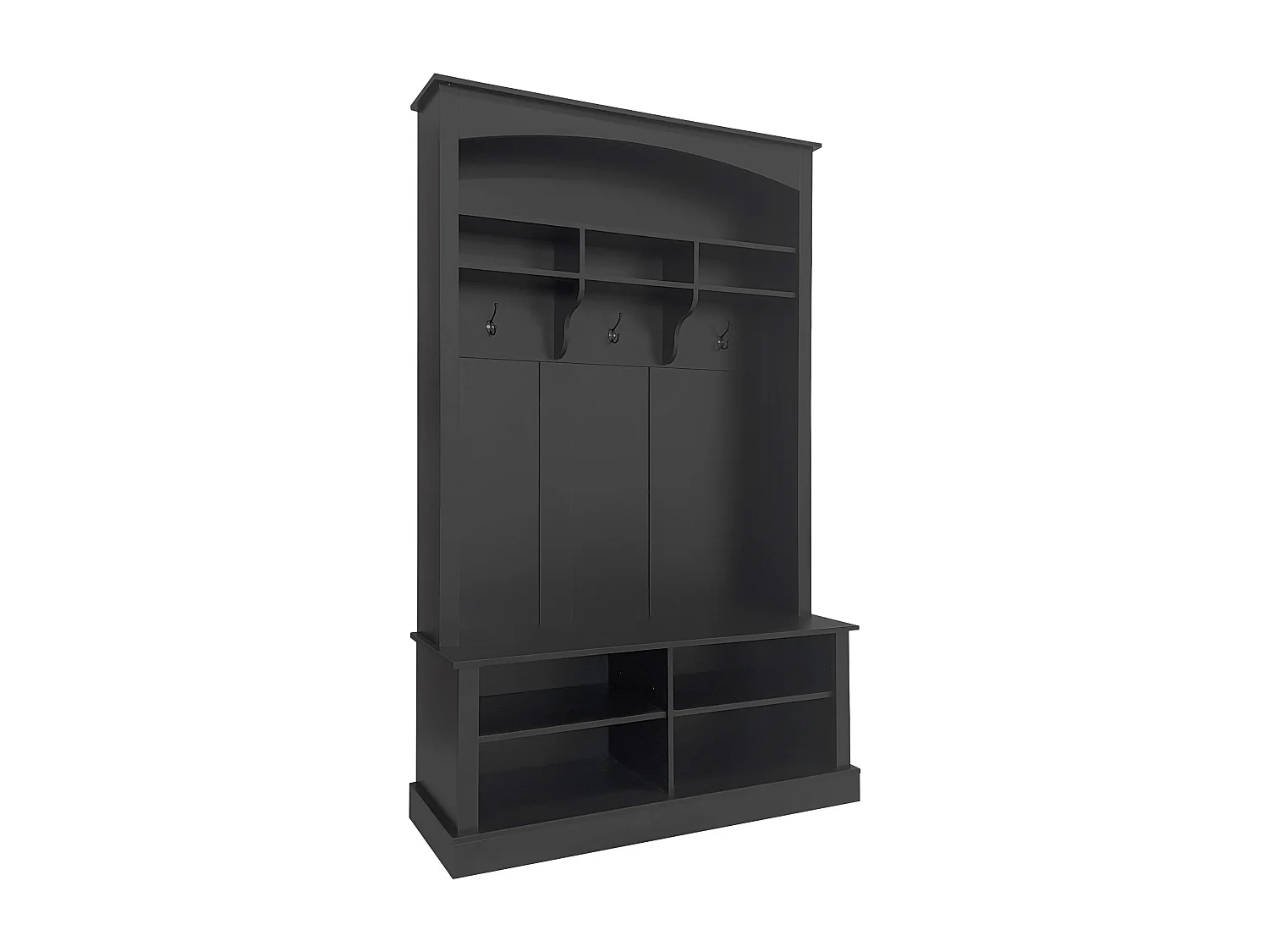 Vestiaire à l'entrée noir avec porte-manteaux étagères et assise 120x40x190 cm