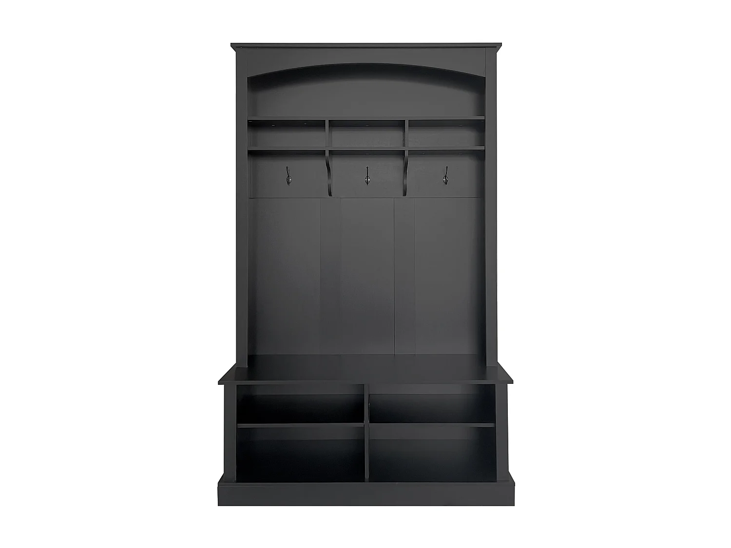 Vestiaire à l'entrée noir avec porte-manteaux étagères et assise 120x40x190 cm