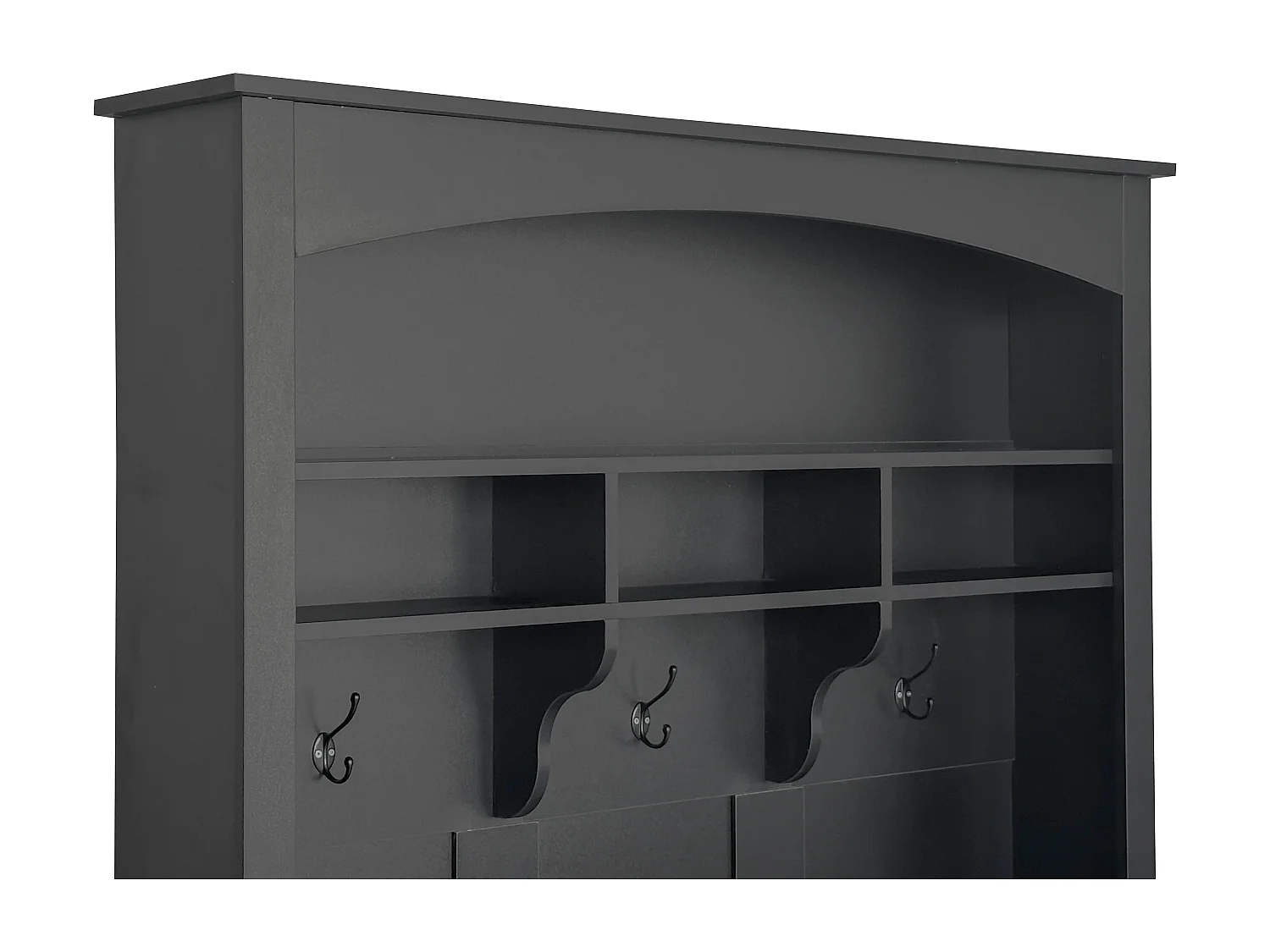 Vestiaire à l'entrée noir avec porte-manteaux étagères et assise 120x40x190 cm