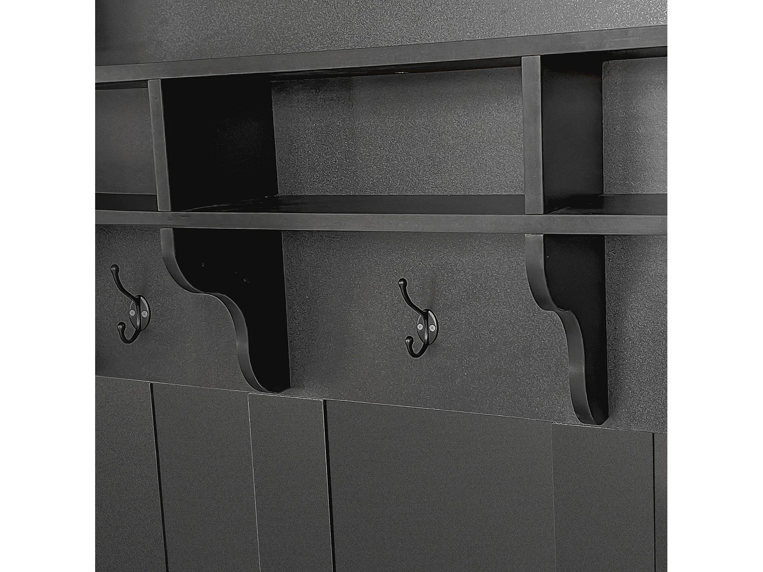 Vestiaire à l'entrée noir avec porte-manteaux étagères et assise 120x40x190 cm