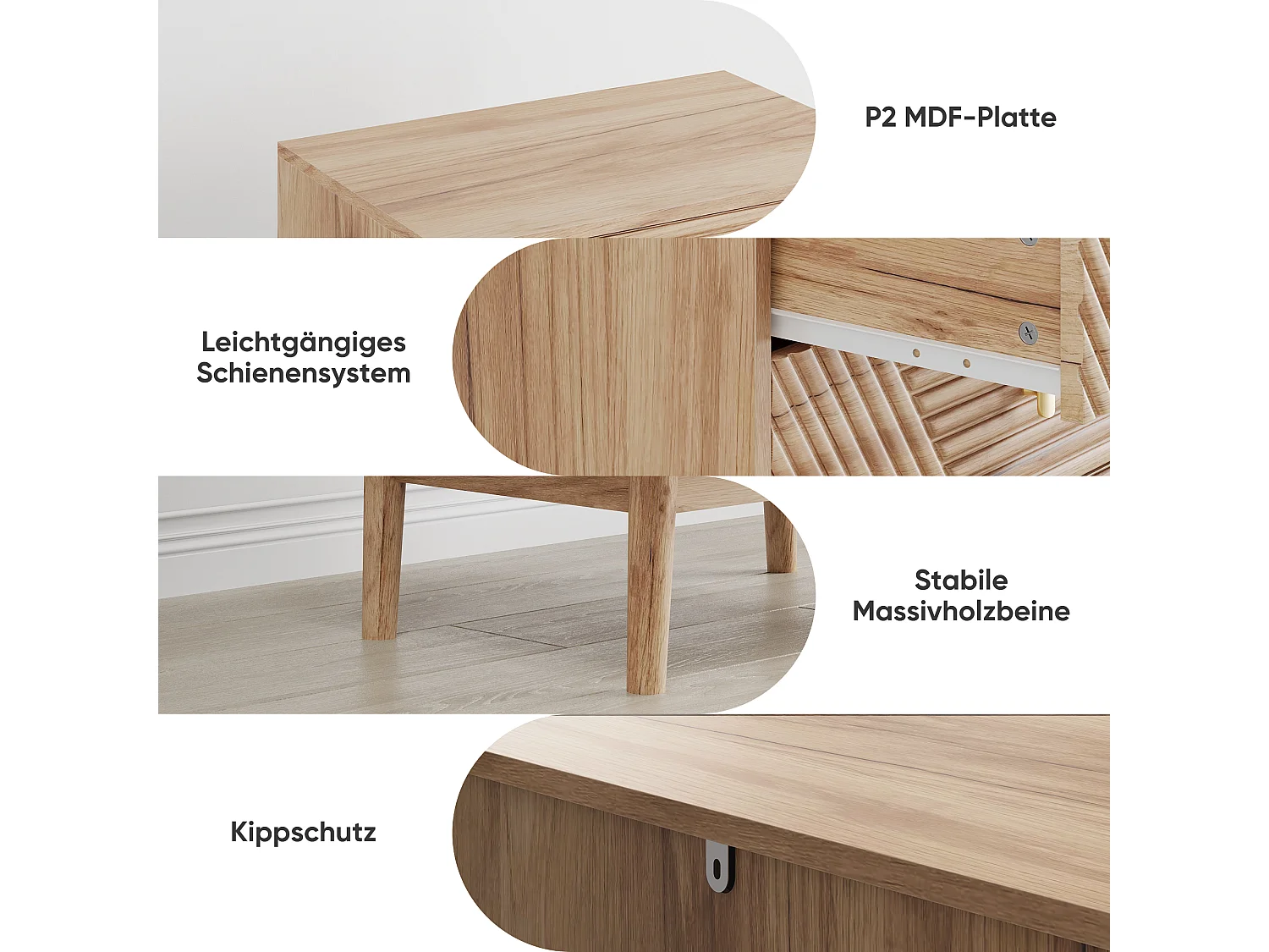 Commode scandinave 4 tiroirs effet bois chêne 4 tiroirs sculptées et pieds évasés 60x40x90cm