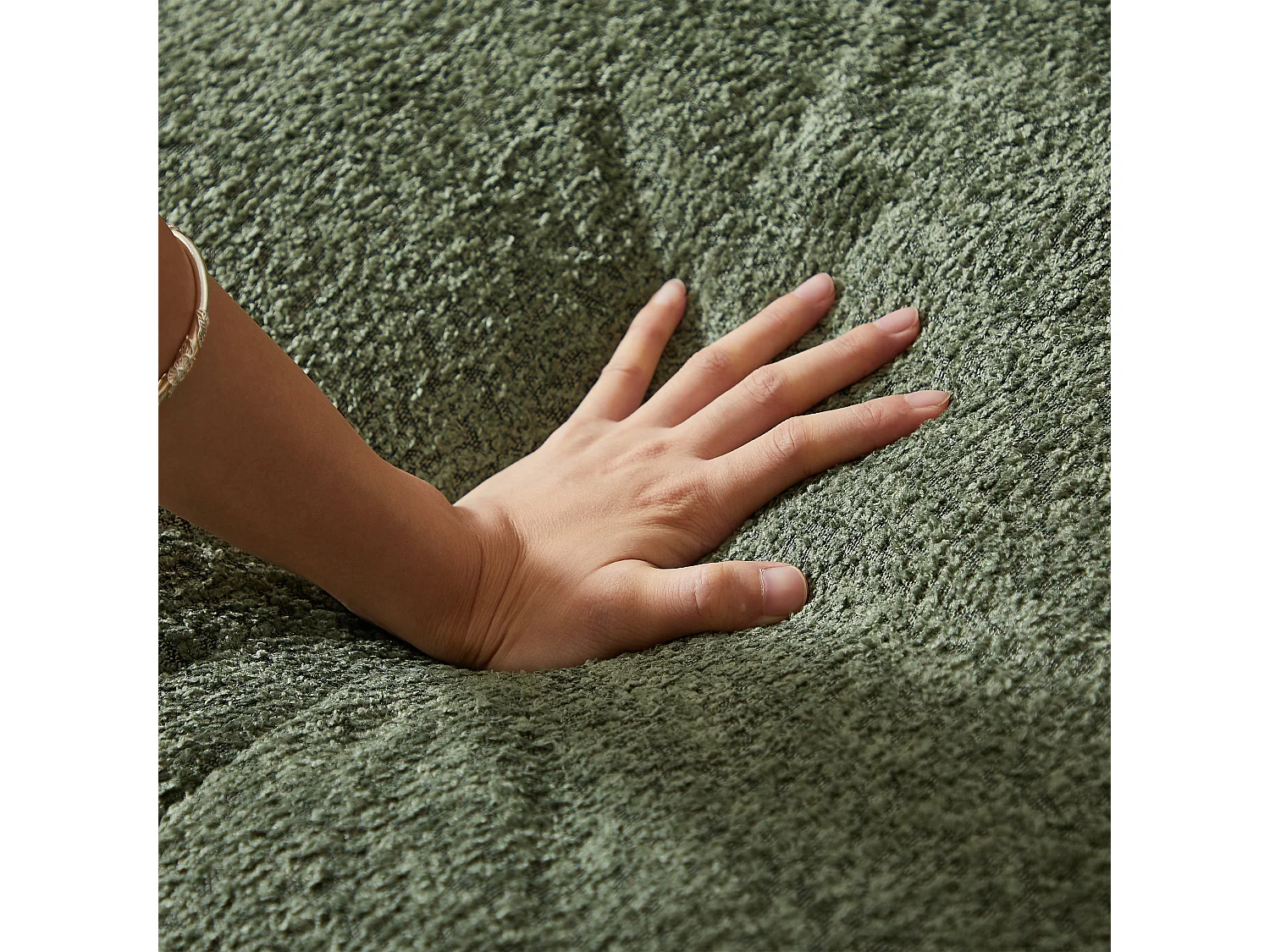 Canapé modulable 3 places en chenille vert avec méridienne, sans cadre sans montage