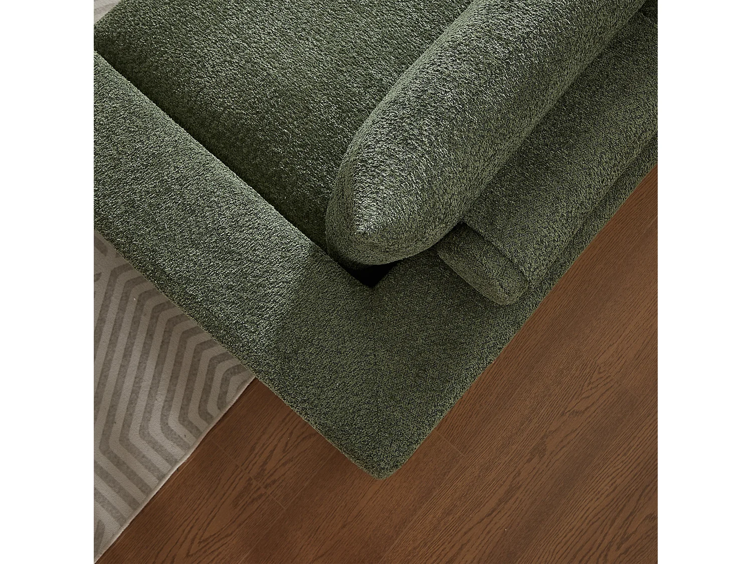 Canapé modulable 3 places en chenille vert avec méridienne, sans cadre sans montage