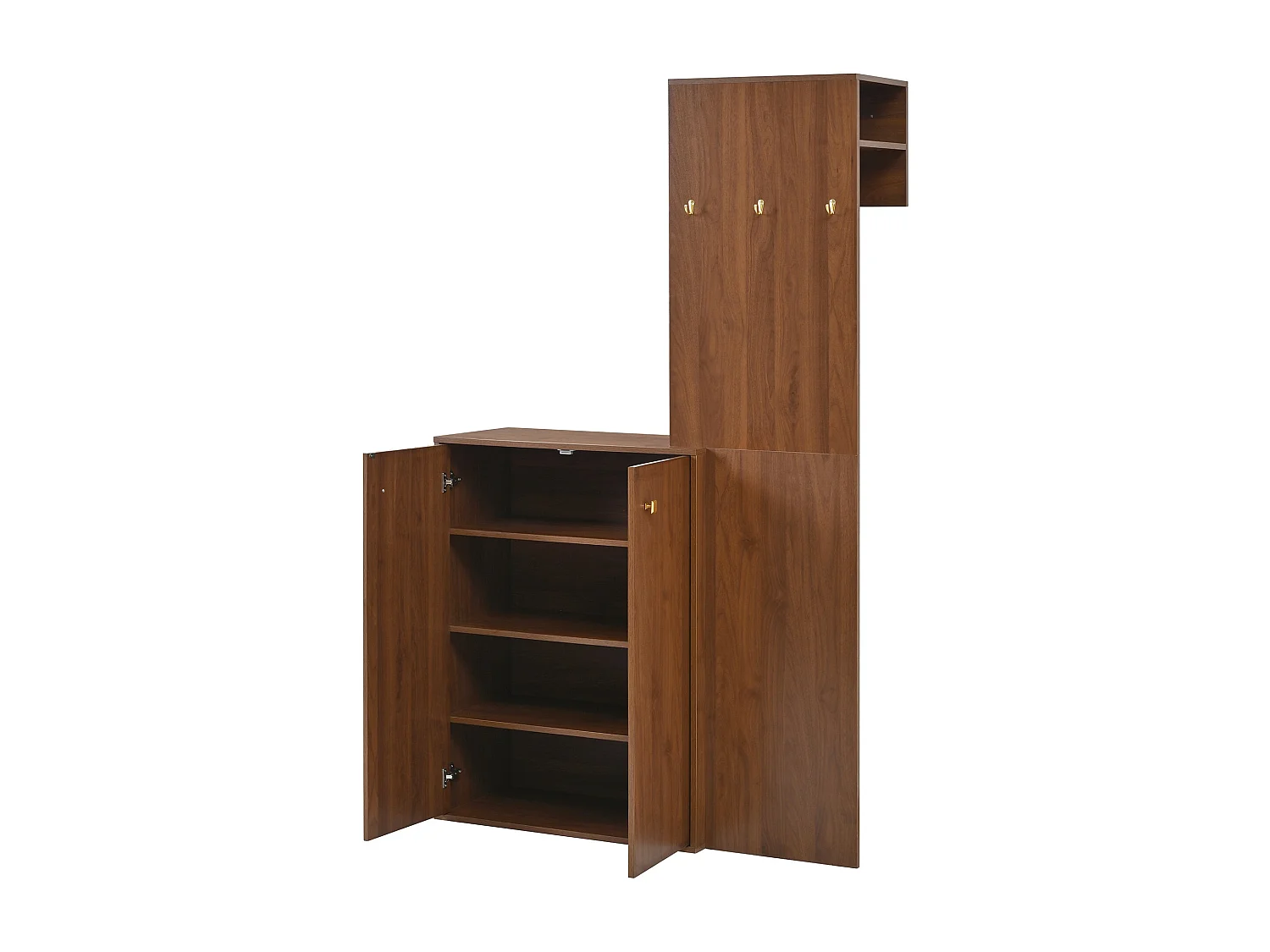 Vestiaire d'entrée effet bois noyer compacte, penderie et meuble à chaussures 115x38,5x191,5cm
