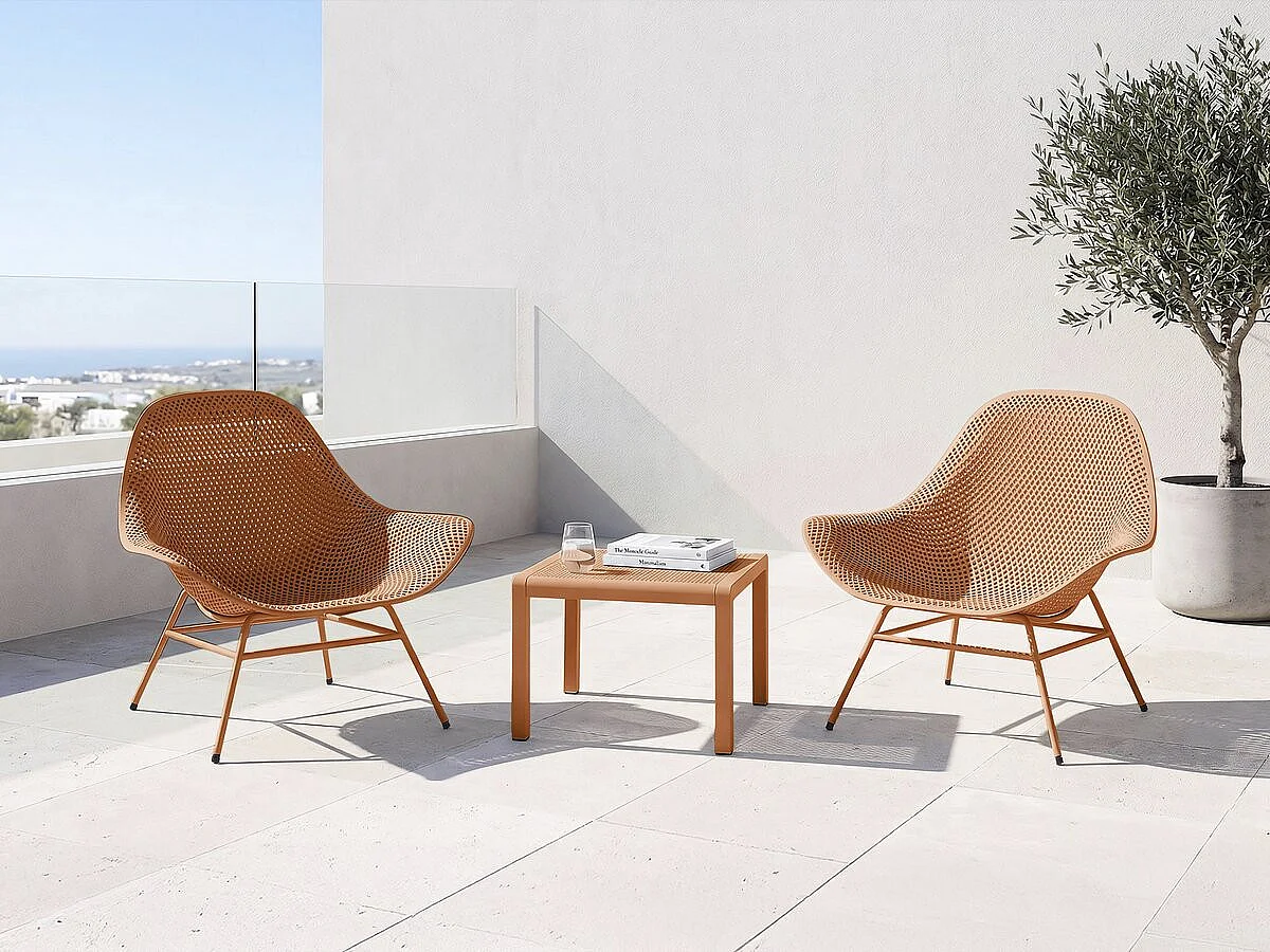 Lot de 2 fauteuils de jardin avec table basse "Soléna" - Orange