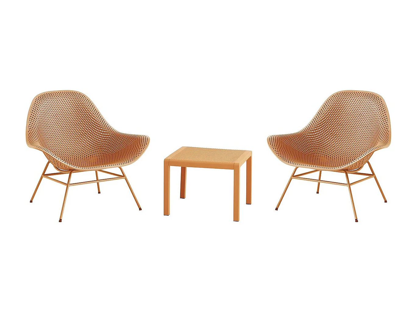 Lot de 2 fauteuils de jardin avec table basse "Soléna" - Orange