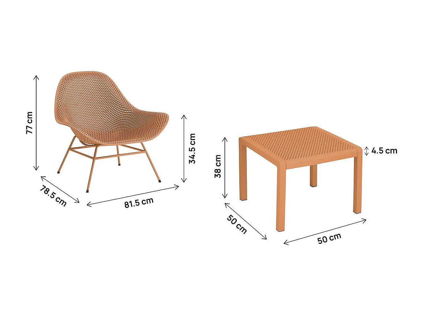 Lot de 2 fauteuils de jardin avec table basse "Soléna" - Orange