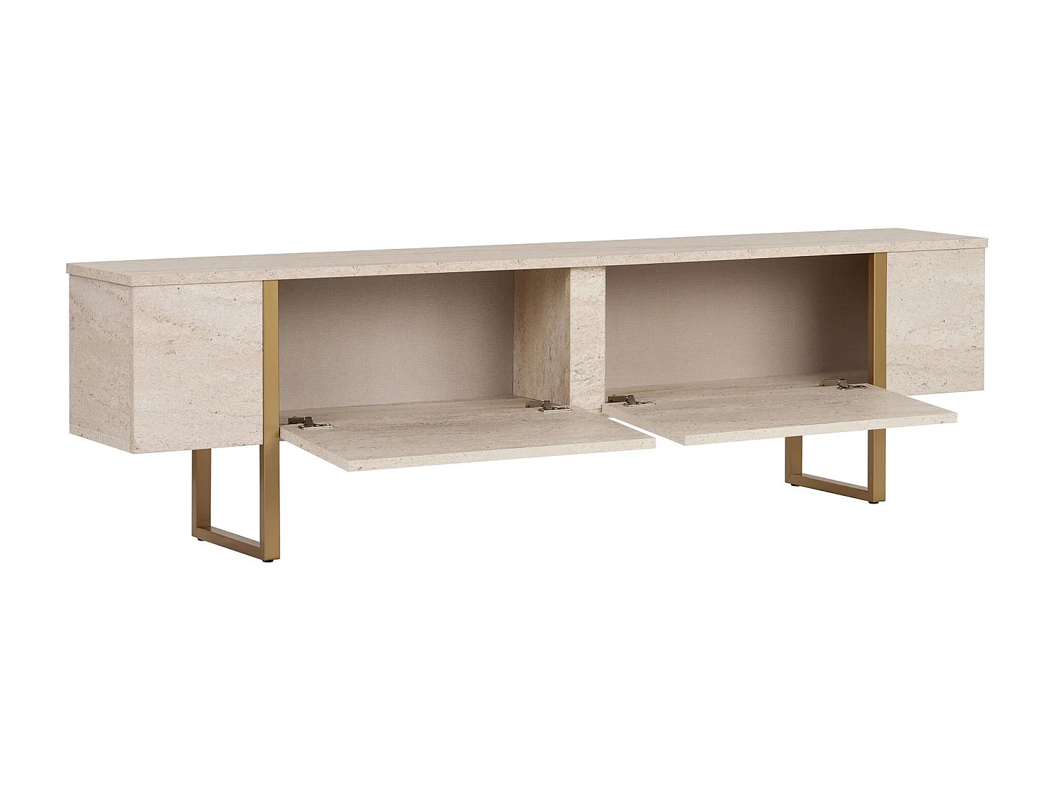 TV-Möbel aus Holz "Onera" - 180 x 30 x 50 cm - Travertin / Gold