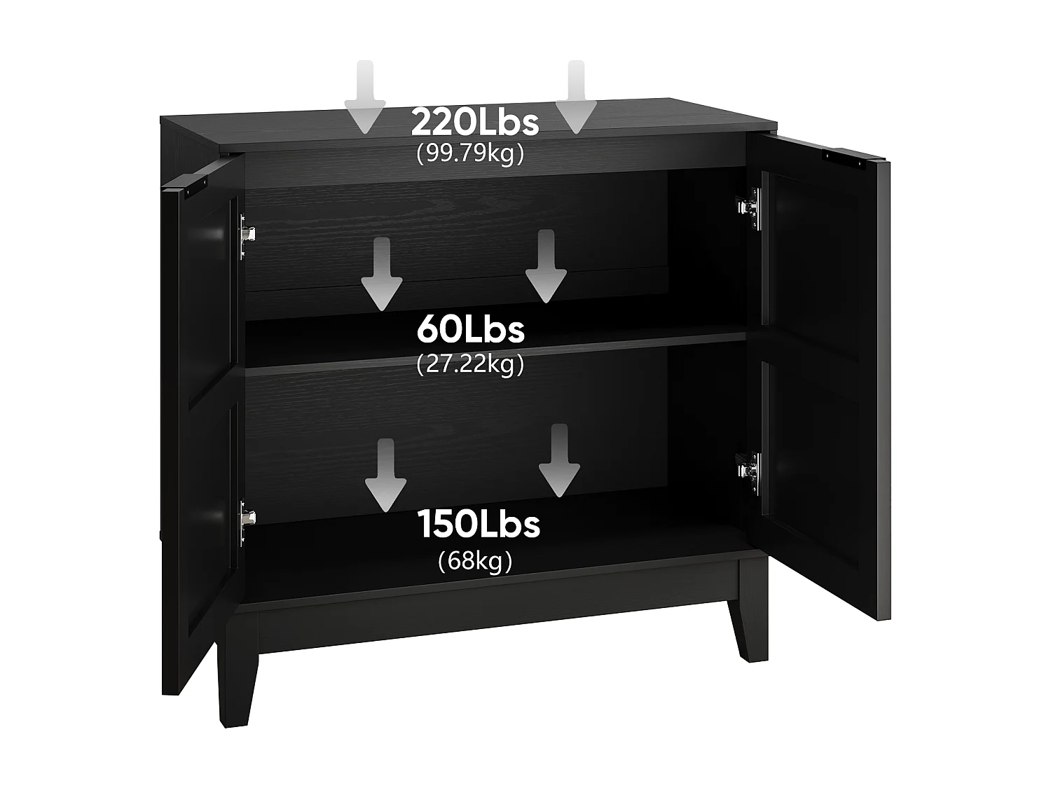 Buffet noir style champêtre à 2 porte avec motifs floraux gaufrés