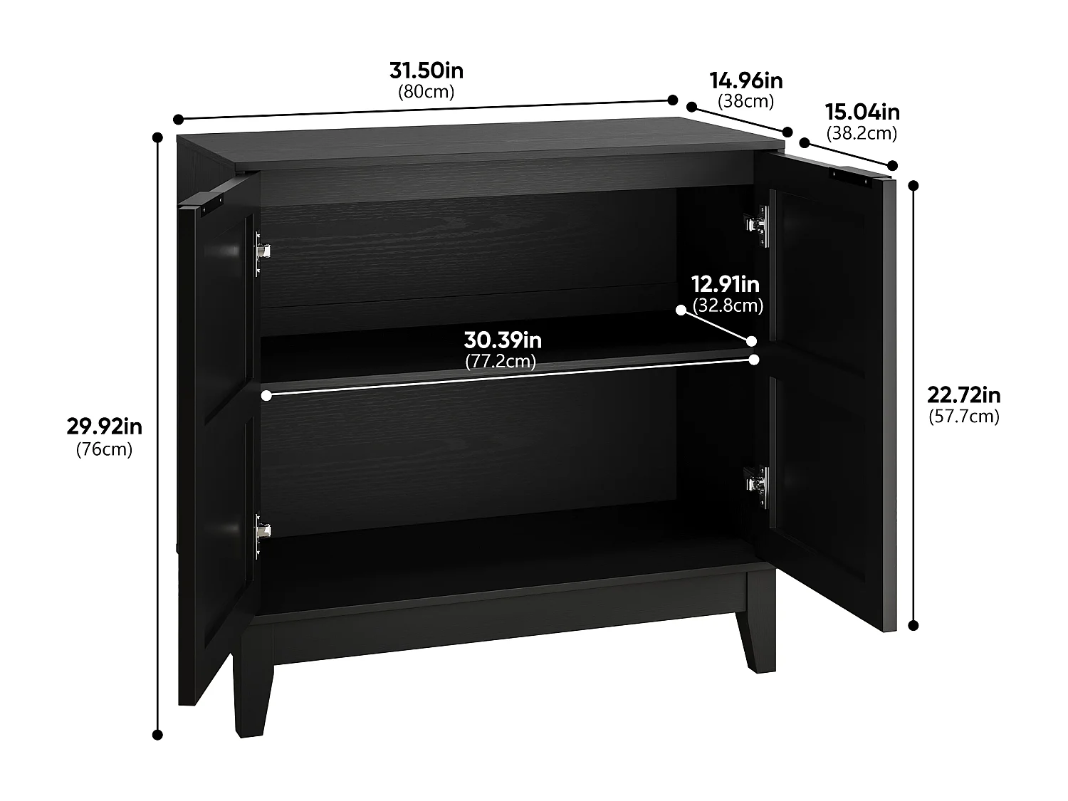 Buffet noir style champêtre à 2 porte avec motifs floraux gaufrés