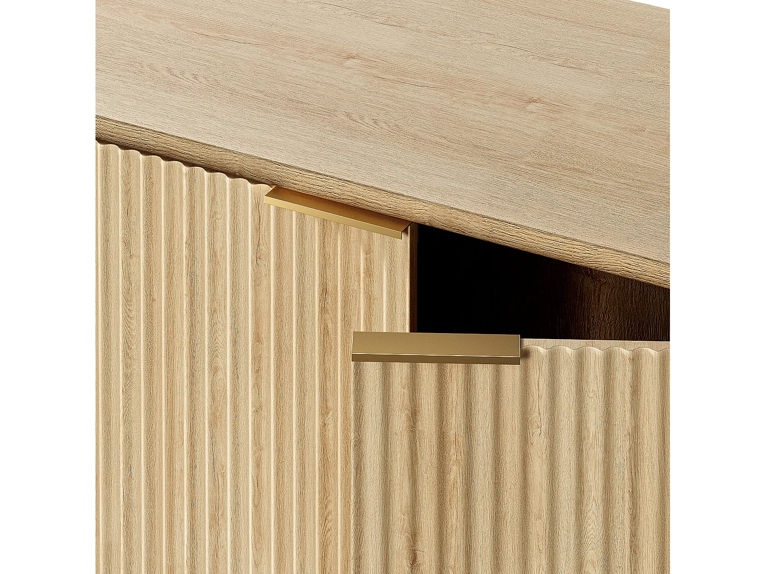 Buffet effet bois clair façade cannelée et finition dorée 80x40x80 cm