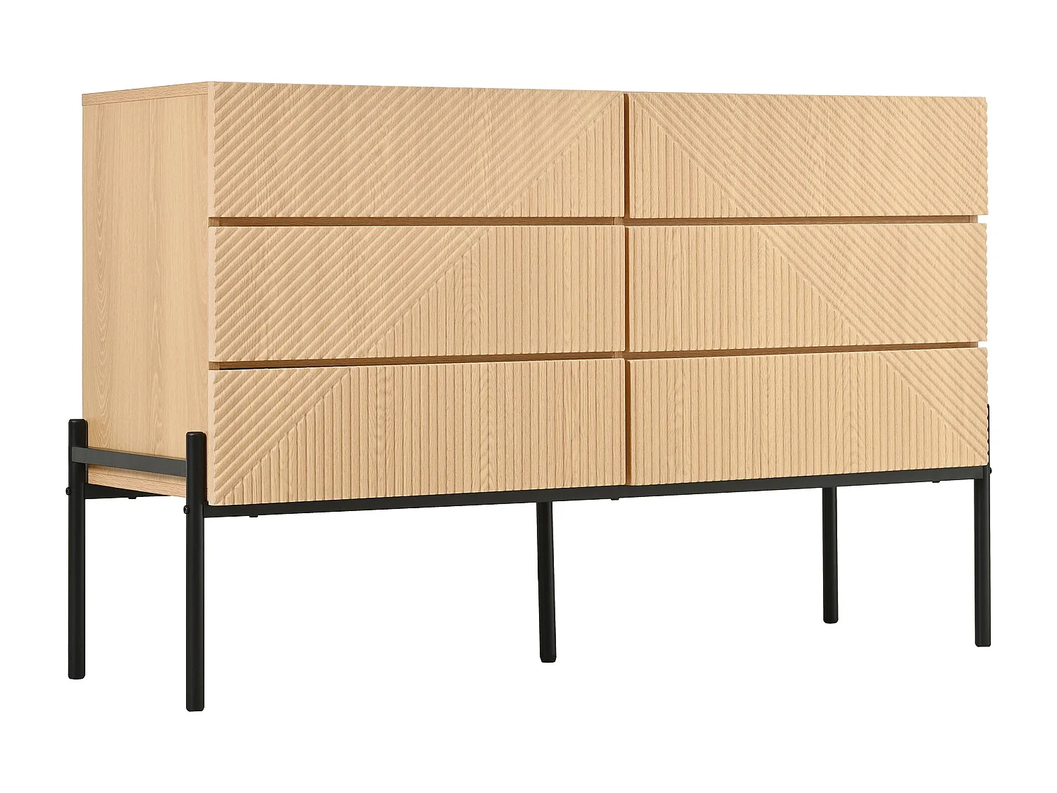 Buffet effet bois naturel géométrique 3D, 6 tiroirs 115,5x38x75cm