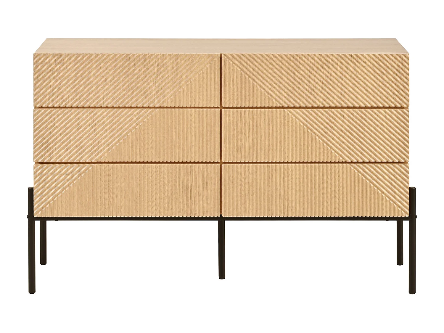 Buffet effet bois naturel géométrique 3D, 6 tiroirs 115,5x38x75cm