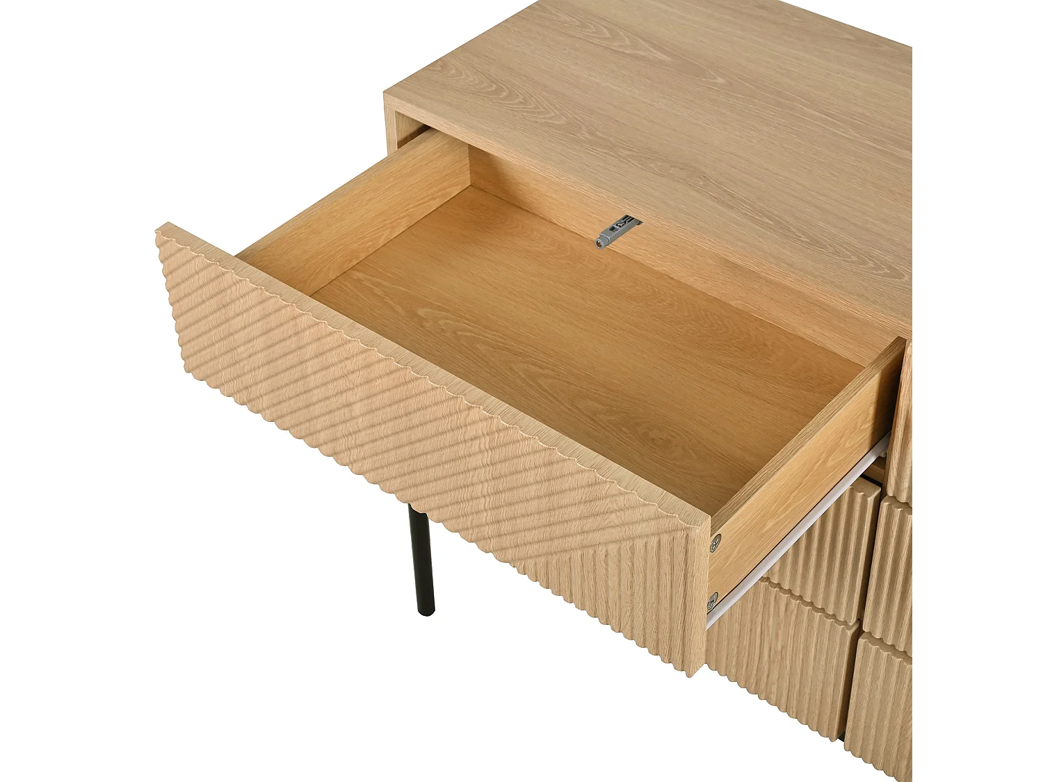 Buffet effet bois naturel géométrique 3D, 6 tiroirs 115,5x38x75cm