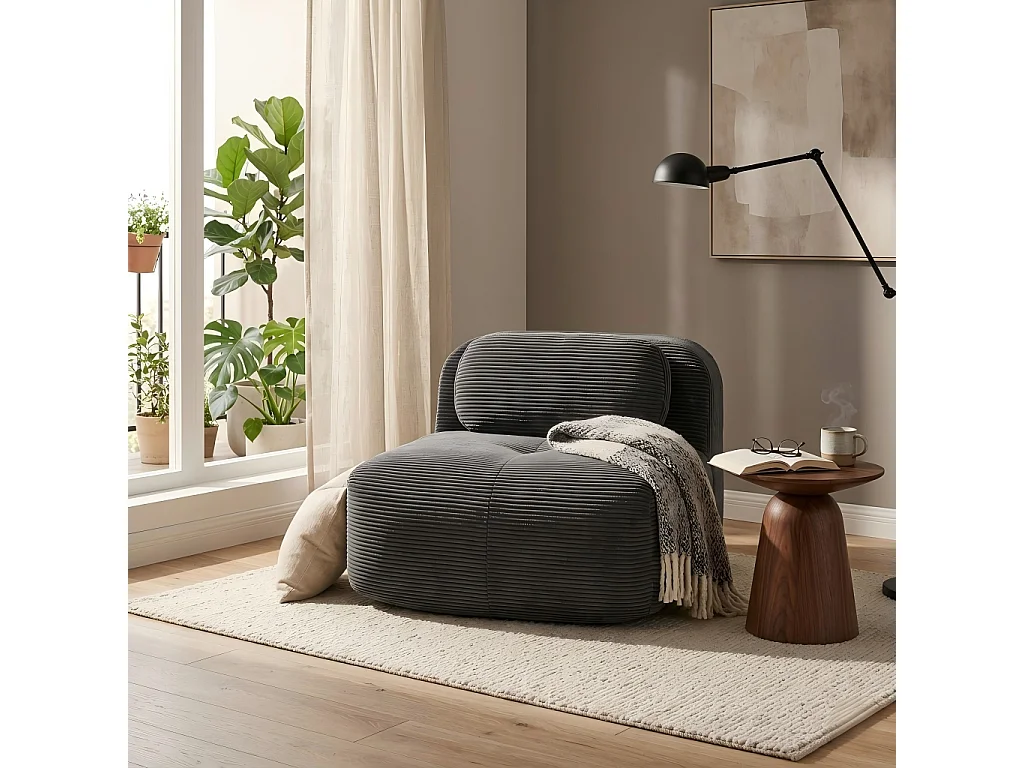 Canapé fauteuil modulable sans accoudoirs en velours côtelé noir 90x103cm