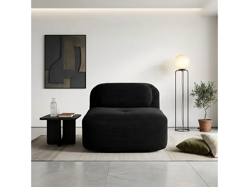 Canapé fauteuil modulable sans accoudoirs en velours côtelé noir 90x103cm