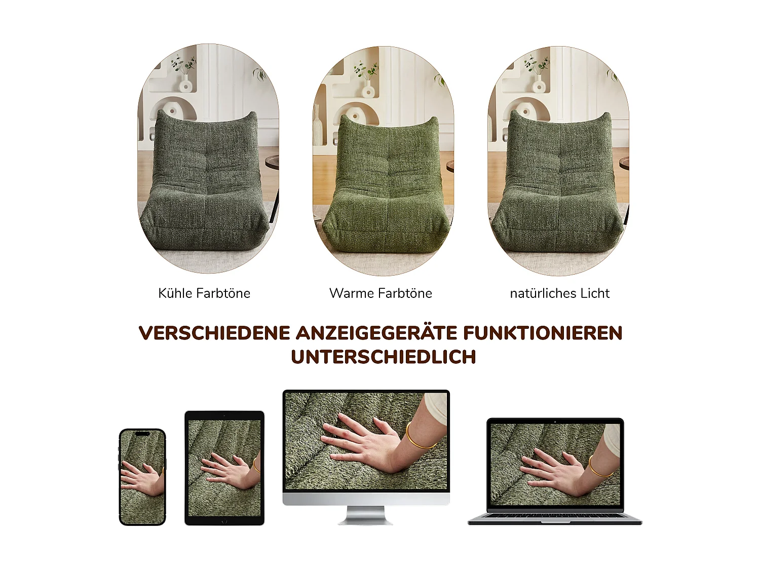 Fauteuil convertible chenille vert avec repose-pieds sans accoudoirs