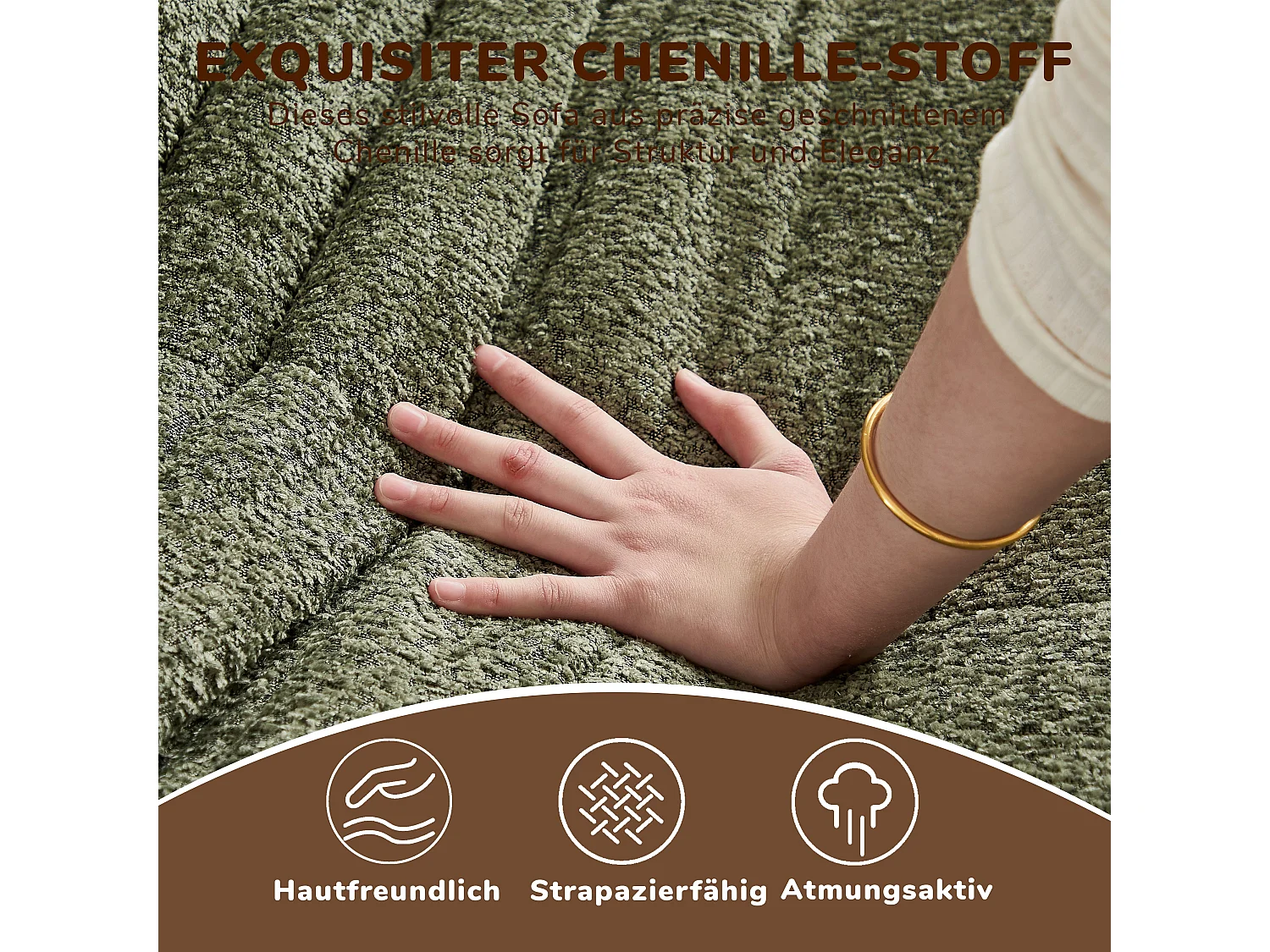 Fauteuil convertible chenille vert avec repose-pieds sans accoudoirs