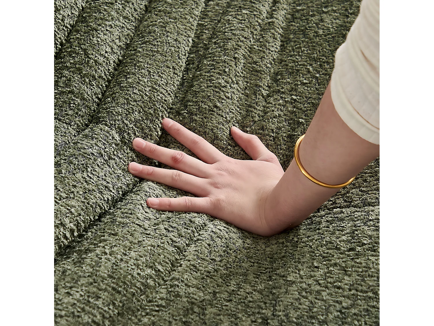 Fauteuil convertible chenille vert avec repose-pieds sans accoudoirs